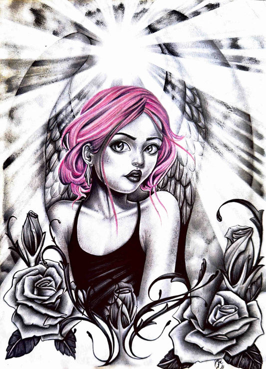 *Pink Hair Halo & Roses* Art by Richard Rubio